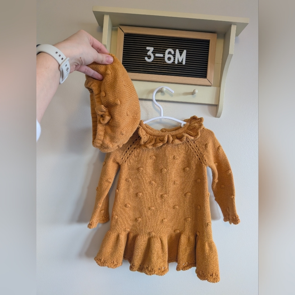 Knitted Baby Dress with Hat